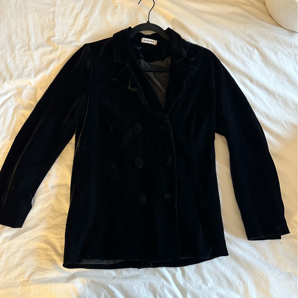 Stelen black velvet double breasted blazer
